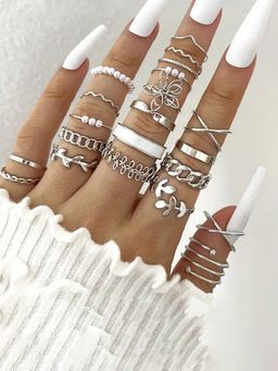 Jewels Galaxy - Silver Plated Stackable Rings (Pack of 22)