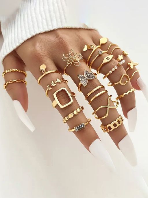 Buy Jewels Galaxy Gold Plated Stackable Rings (Pack of 23) Online
