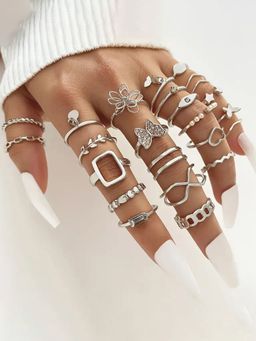 Jewels Galaxy - Silver Plated Stackable Rings (Pack of 23)