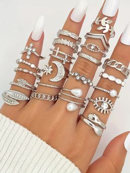 Jewels Galaxy - Silver Plated Stackable Rings (Pack of 23)