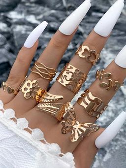 Jewels Galaxy - Gold Plated Stackable Rings (Pack of 9)