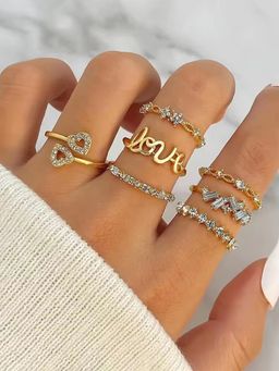Jewels Galaxy - Gold Plated Stackable Rings (Pack of 7)