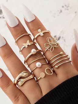 Jewels Galaxy - Gold Plated Stackable Rings (Pack of 9)