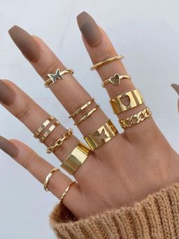 Jewels Galaxy - Gold Plated Stackable Rings (Pack of 12)