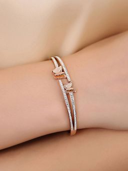 Jewels Galaxy - Stainless Steel Rose Gold Plated Butterfly inspired American Diamond Studded Bracelet