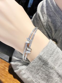 Jewels Galaxy - Stainless Steel Silver Plated Butterfly inspired American Diamond Studded Bracelet