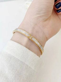 Jewels Galaxy - Stainless Steel Gold Plated Mother of Pearls Contemporary Bracelet