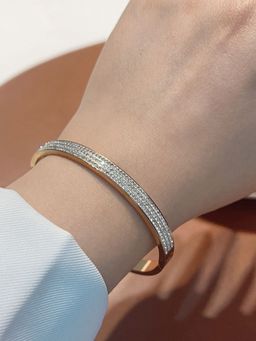 Jewels Galaxy - Stainless Steel Rose Gold Plated Triple Lines American Diamond Contemporary Bracelet