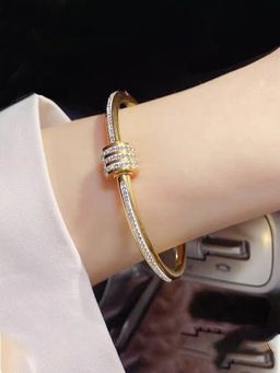 Jewels Galaxy - Stainless Steel Gold Plated American Diamond Studded Bangle Style Bracelet