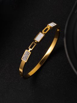 Jewels Galaxy - Stainless Steel Gold Plated Mother of Pearls Geometric Bracelet