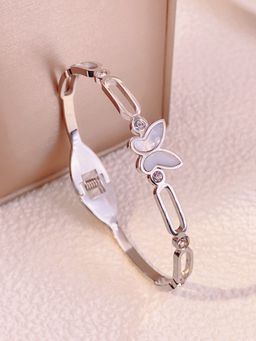 Jewels Galaxy - Silver Plated Butterfly inspired Mother of Pearls Contemporary Bracelet