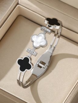 Jewels Galaxy - Silver Plated Mother of Pearls Three Clover Leaf Irish Design Bracelet