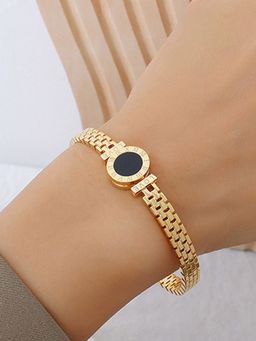 Jewels Galaxy - Stainless Steel Gold Plated Roman Zig Zag Style Contemporary Bracelet