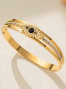 Jewels Galaxy - Stainless Steel Gold Plated American Diamond Studded Evil Eye Bracelet