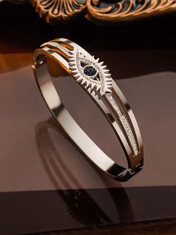 Jewels Galaxy - Stainless Steel Silver Plated American Diamond Studded Evil Eye Bracelet