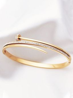 Jewels Galaxy - Stainless Steel Gold Plated American Diamond Studded Nail Bracelet