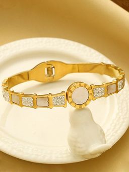 Jewels Galaxy - Stainless Steel Gold Plated Mother of Pearl AD Studded Bracelet