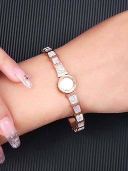 Jewels Galaxy - Stainless Steel Rose Gold Plated Mother of Pearl AD Studded Bracelet