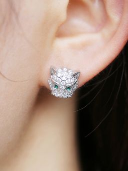 Jewels Galaxy - Silver Plated White Eyed Contemporary Earrings