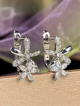 Jewels Galaxy - Silver Plated American Diamond Studded Dual Star Shaped Hoops Earrings