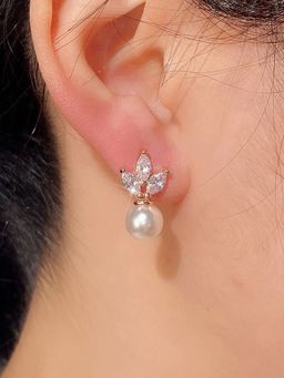 Jewels Galaxy - Rose Gold Plated American Diamond Studded Korean Earrings