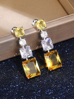 Jewels Galaxy - Silver Plated Diamond Yellow Geometrical Crushed Ice Cut Drop Earrings