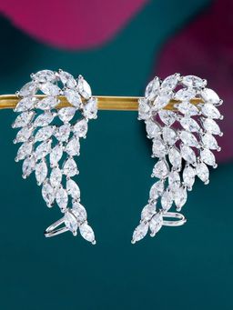 Jewels Galaxy - Silver Plated American Diamond Studded Wing Shape Contemporary Drop Earrings