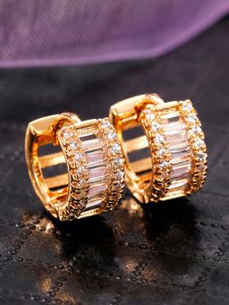 Jewels Galaxy - Gold Plated American Diamond Studded Contemporary Hoop Earrings