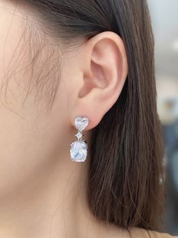 Jewels Galaxy - White Silver Plated Diamond Silver Heart Crushed Ice Cut Drop Earrings