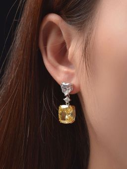 Jewels Galaxy - Yellow Silver Plated Diamond Silver Heart Crushed Ice Cut Drop Earrings