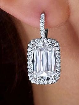 Jewels Galaxy - Silver Plated American Diamond Geometric Crushed Ice Cut Hoops Earrings