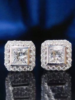 Jewels Galaxy - Silver Plated American Diamond Contemporary Crushed Ice Cut Stud Earrings