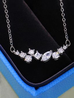 Jewels Galaxy - Silver Plated American Diamond Studded Contemporary Pendant