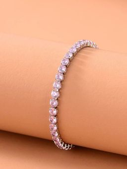 Jewels Galaxy - Silver Plated Round Cut Cubic Zirconia Pink Matrix Tennis Bracelet