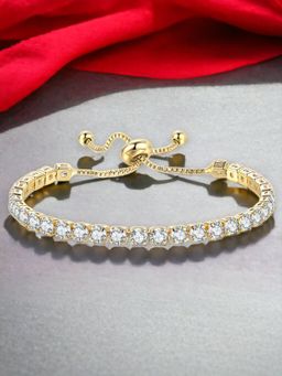 Jewels Galaxy - Gold Plated Round Cut Cubic Zirconia White Matrix Tennis Bracelet