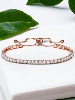 Jewels Galaxy - Rose Gold Plated Round Cut Cubic Zirconia White Matrix Tennis Bracelet