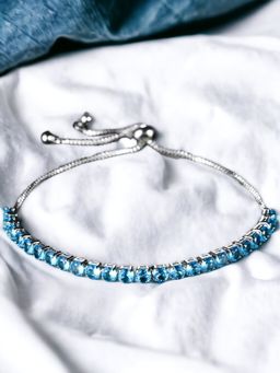 Jewels Galaxy - Silver Plated Round Cut Cubic Zirconia Sky Turquoise Matrix Tennis Bracelet