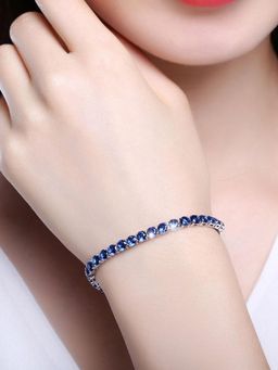 Jewels Galaxy - Silver Plated Round Cut Cubic Zirconia Royal Blue Matrix Tennis Bracelet