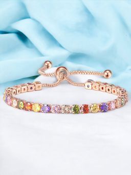 Jewels Galaxy - Rose Gold Plated Round Cut Cubic Zirconia Multi-Color Matrix Tennis Bracelet