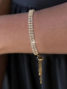 Jewels Galaxy - Gold Plated Dual Strand Round Cut Cubic Zirconia White Matrix Tennis Bracelet