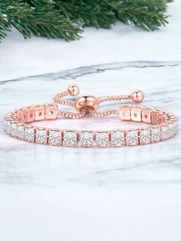 Jewels Galaxy - Rose Gold Plated Square Cut Cubic Zirconia White Matrix Tennis Bracelet