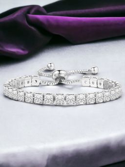 Jewels Galaxy - Silver Plated Square Cut Cubic Zirconia White Matrix Tennis Bracelet