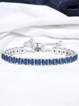 Jewels Galaxy - Silver Plated Square Cut Cubic Zirconia Blue Matrix Tennis Bracelet