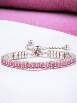 Jewels Galaxy - Silver Plated Rectangular Cut Cubic Zirconia Pink Matrix Tennis Bracelet
