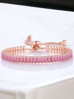 Jewels Galaxy - Rose Gold Plated Rectangular Cut Cubic Zirconia Pink Matrix Tennis Bracelet