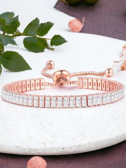 Jewels Galaxy - Rose Gold Plated Rectangular Cut Cubic Zirconia White Matrix Tennis Bracelet