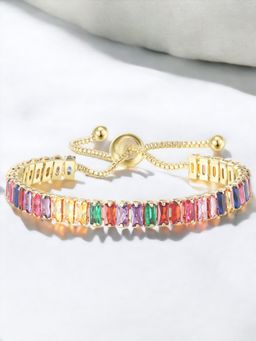 Jewels Galaxy - Gold Plated Rectangular Cut Cubic Zirconia Multi-Color Matrix Tennis Bracelet