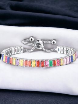 Jewels Galaxy - Silver Plated Rectangular Cut Cubic Zirconia Multi-Color Matrix Tennis Bracelet