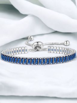 Jewels Galaxy - Silver Plated Rectangular Cut Cubic Zirconia Navy Blue Matrix Tennis Bracelet