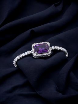 Jewels Galaxy - Silver Plated Rectangular Purple Crystal Studded Matrix Tennis Bracelet